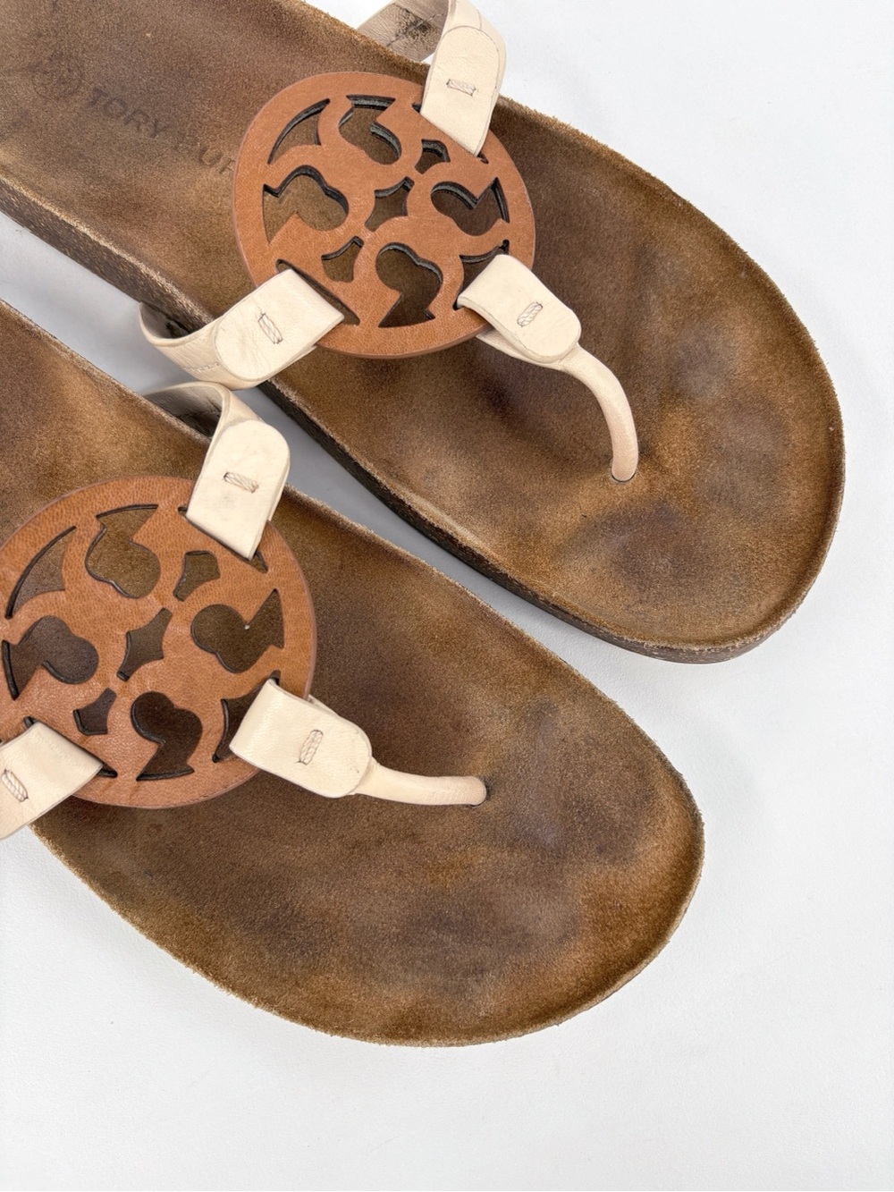 TORY BURCH Miller Cloud Leather Cork Sandals in Cream Caramel US 8.5 - Picture 5 of 13